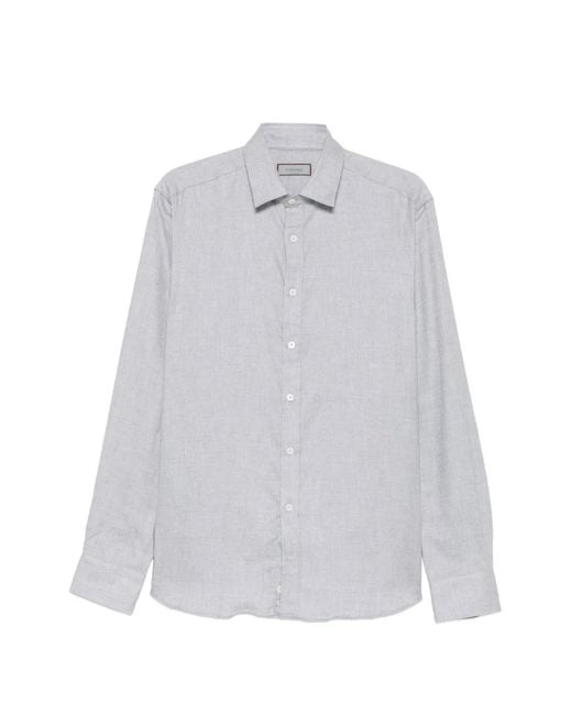 Canali White Herringbone-Weave Long-Sleeve Shirt for men