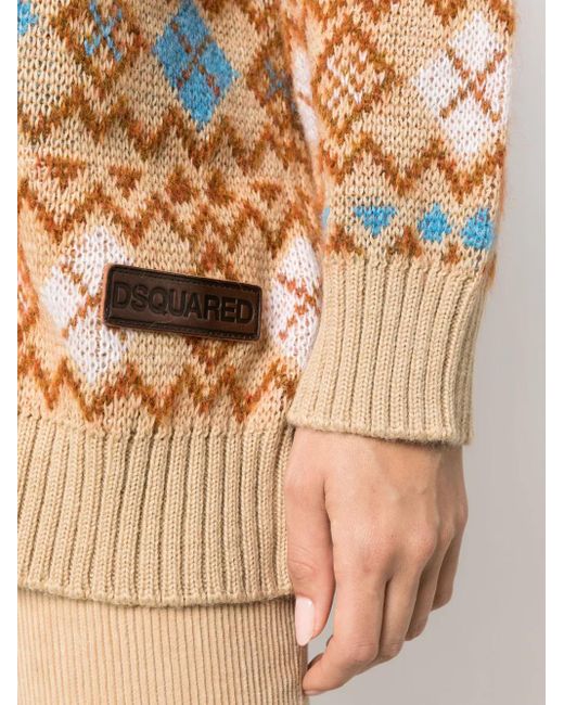 DSquared² Pink Geometric-Print Wool Cardigan