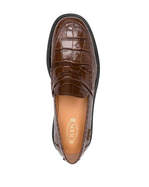 Tod's Brown Croc-Effect Loafers