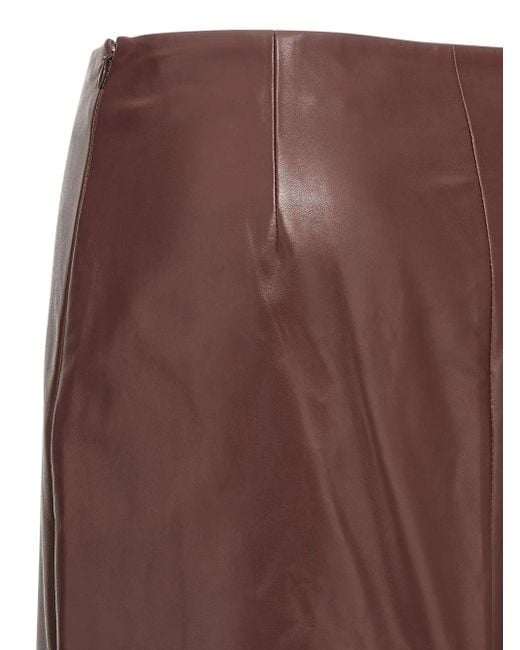 Brunello Cucinelli Brown Column Back-Split Leather Midi Skirt