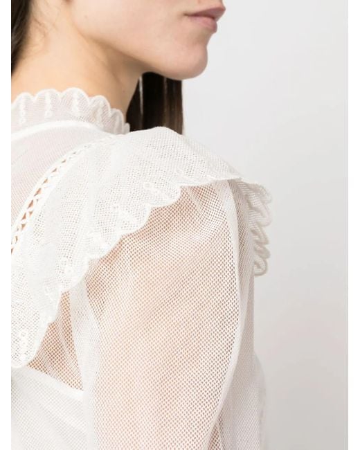Twinset White Embroidered Mesh Blouse