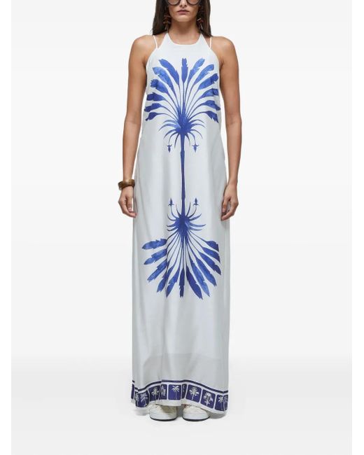 Osklen Blue Palm-Tree Print Maxi Dress