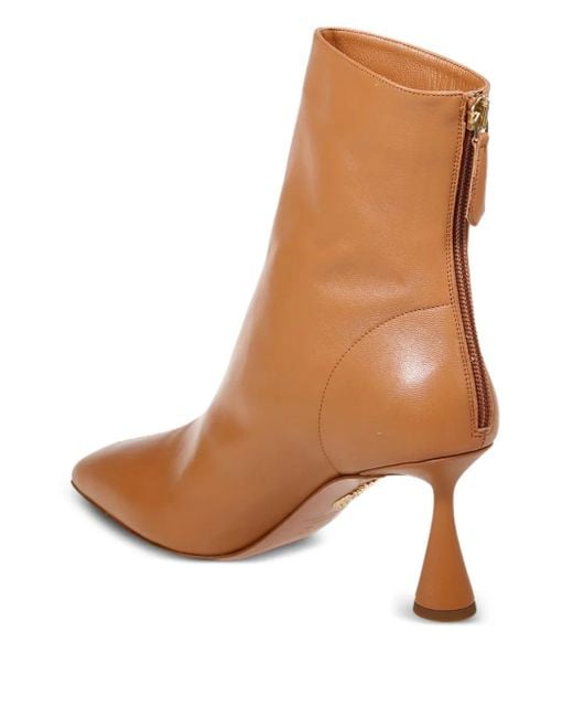 Aquazzura Brown 70Mm Amore Leather Zip-Fastening Boots