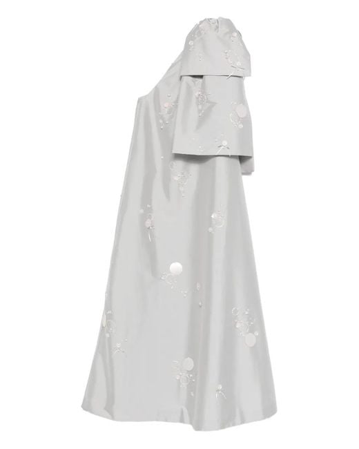 BERNADETTE White Embroidered One-Shoulder Gown Dress