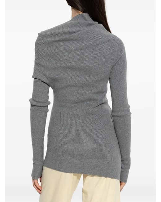 Lisa Yang Gray Agie Ribbed Draped Knitted Top