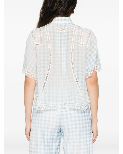 Ermanno Scervino White Check-Pattern Lace-Trim Shirt