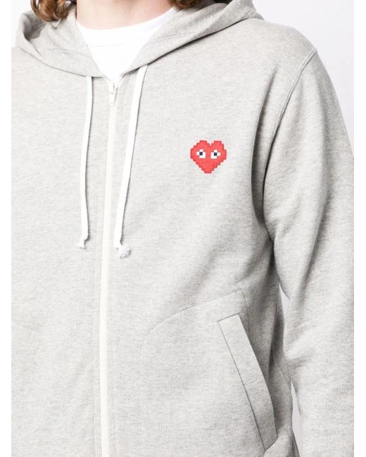 COMME DES GARÇONS PLAY Gray Logo-Patch Zip-Up Hoodie for men