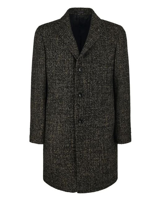 Tagliatore Black Single-Breasted Coat for men