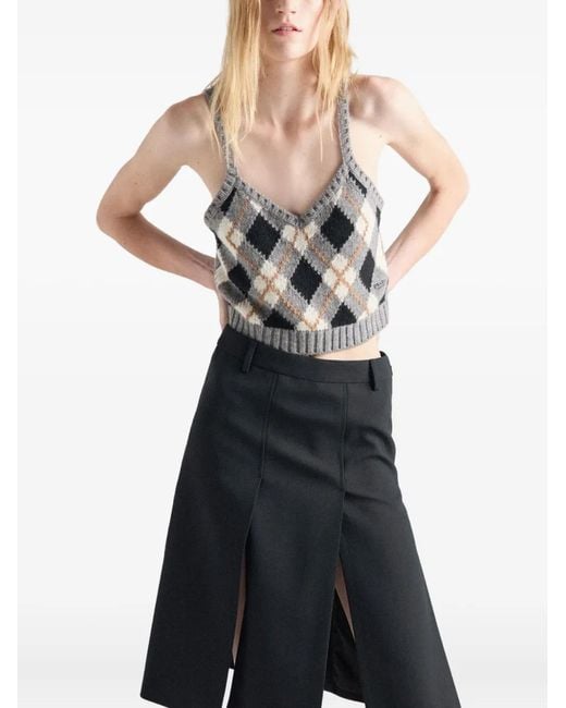 Prada Black Argyle-Pattern Ribbed Top