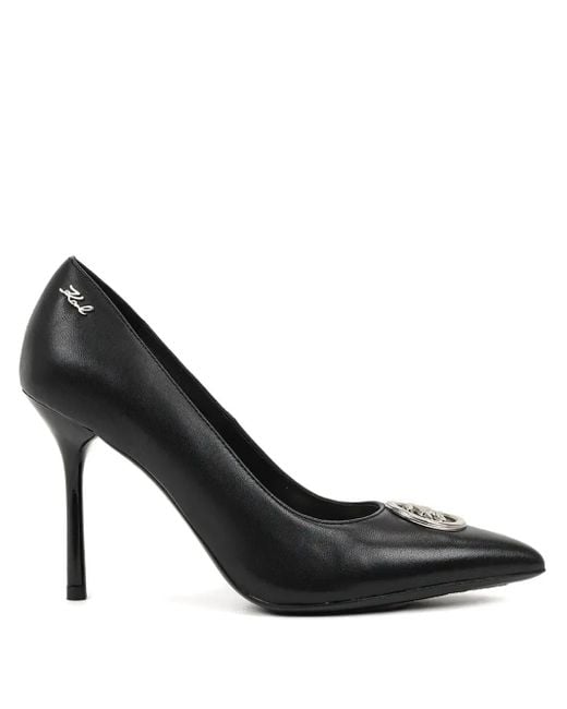 Karl Lagerfeld Black Logo-Plaque Pointed-Toe Pumps