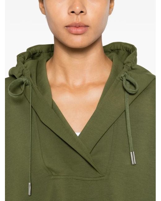 Psophia Green Drawstring-Hood Elasticated-Hem Hoodie