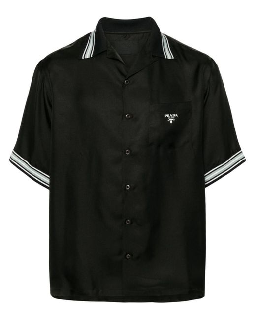 Prada Black Logo-print Silk Shirt for men