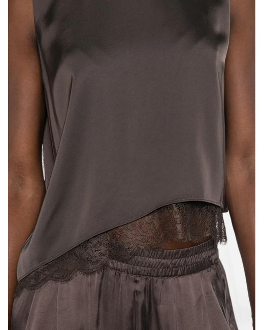 Vince Brown Lace-Trim Sleeveless Blouse