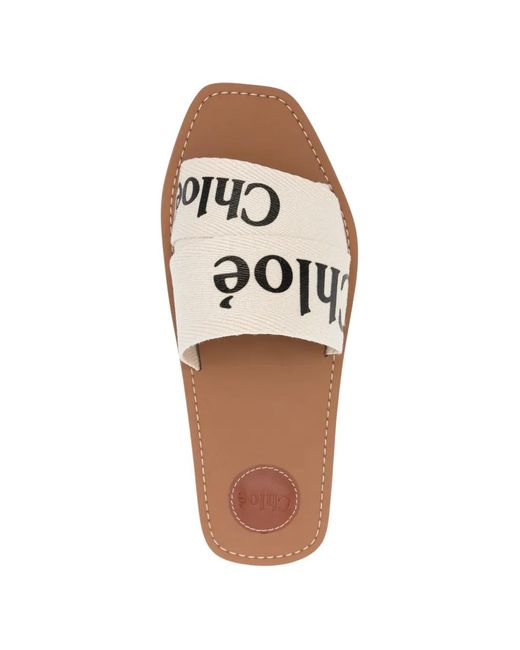 Chloé White Woody Logo-Print Sandals