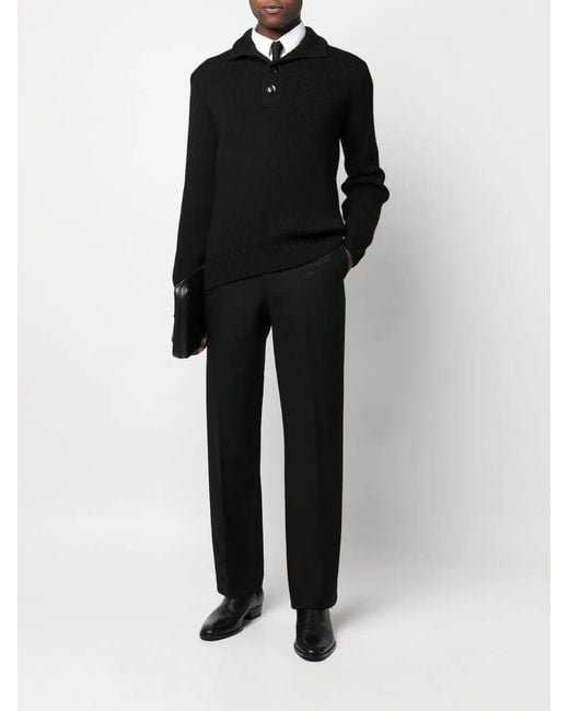 Tom Ford Black Ribbed-Knit Quarter-Button Jumper for men
