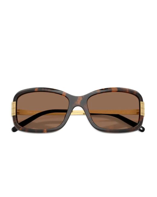 Tory Burch Brown Tortoiseshell Rectangle Sunglasses