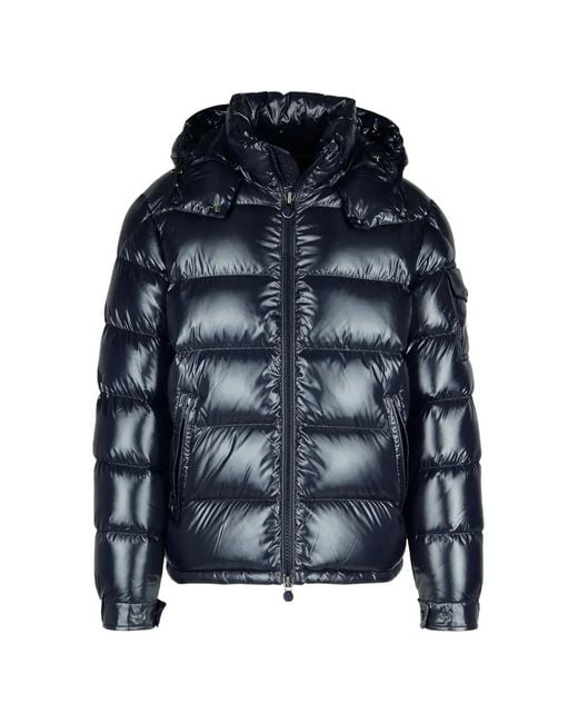 Moncler Blue Maya Hooded Short Down Jacket for men