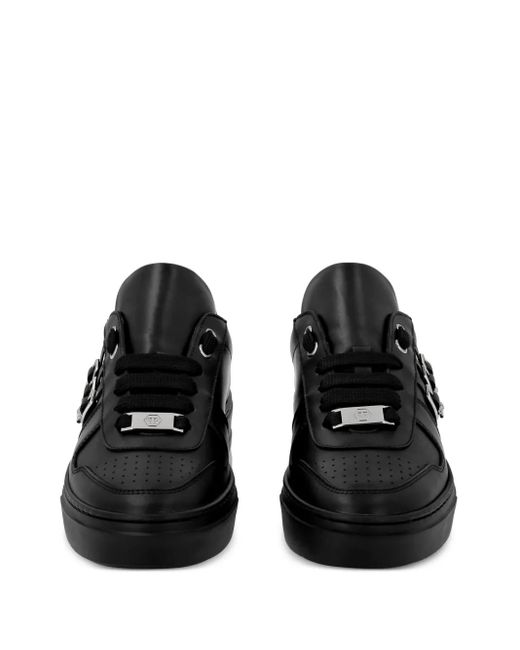 Philipp Plein Black Skull-Appliqué Leather Sneakers