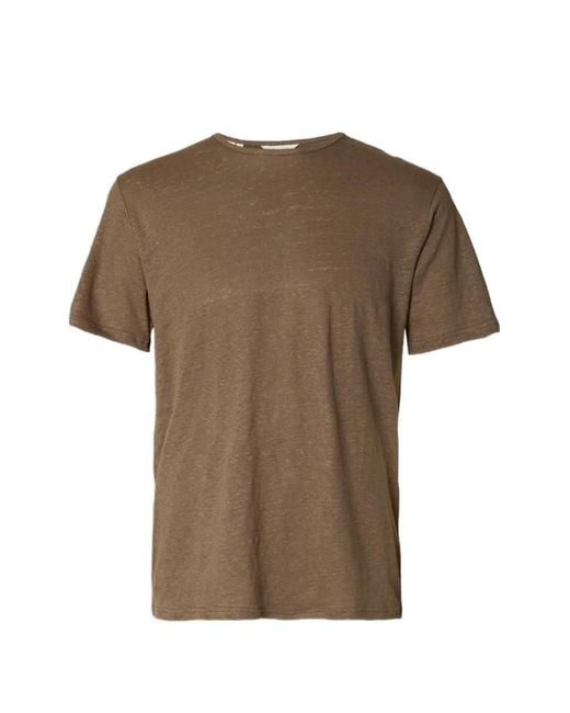 SELECTED Brown Slub-Texture T-Shirt for men