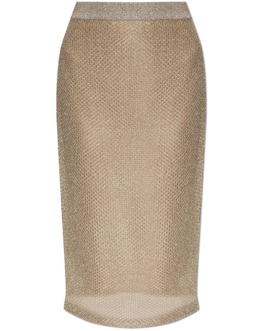 Tory Burch Natural Metallic Midi Skirt