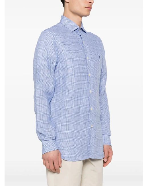 Polo Ralph Lauren Blue Check-Pattern Linen Shirt for men