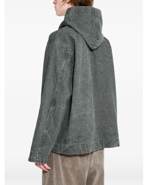 A.PRESSE Gray Zip-Up Denim Hooded Jacket for men