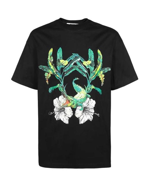 MSGM Black Crocodile-Print Cotton T-Shirt for men