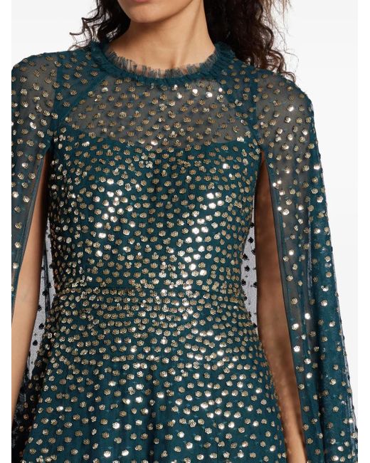 Needle & Thread Blue Sequined Cape Dress