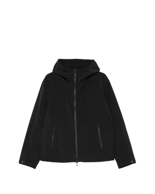 Emporio Armani Black Hooded Zip-Up Jacket for men
