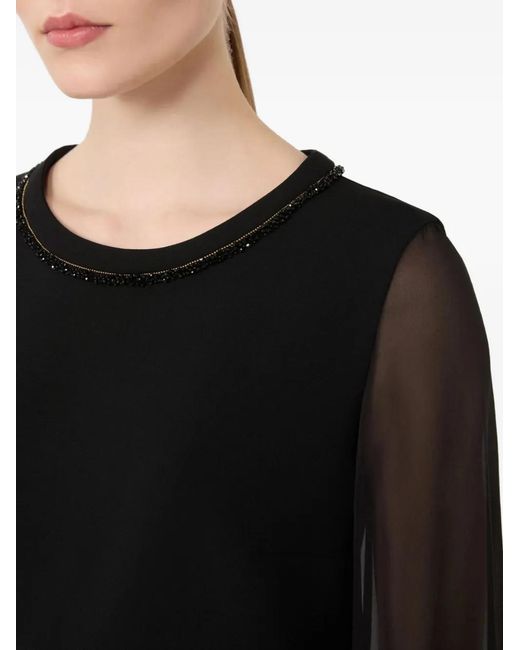 Max Mara Black Volto Beaded-Neck Sheer-Sleeve Dress