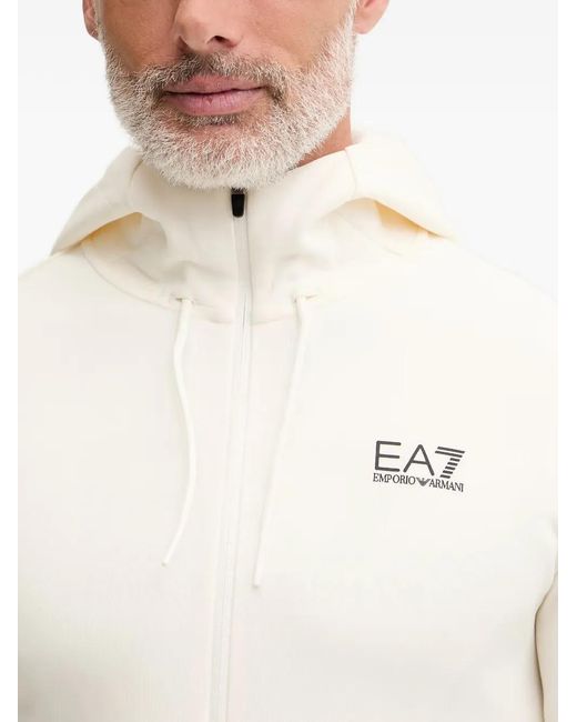 EA7 White Logo-Print Zip-Up Hoodie for men