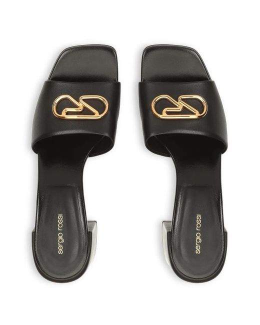 Sergio Rossi Black 55Mm Logo-Plaque Sandals
