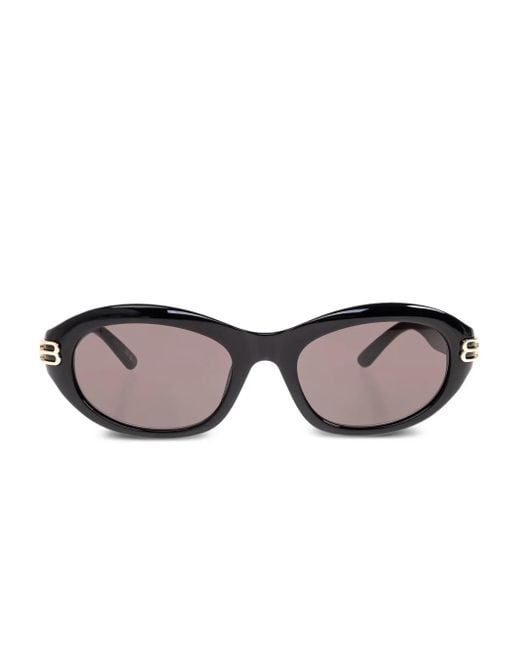 Balenciaga Black Oval-Frame Logo Sunglasses