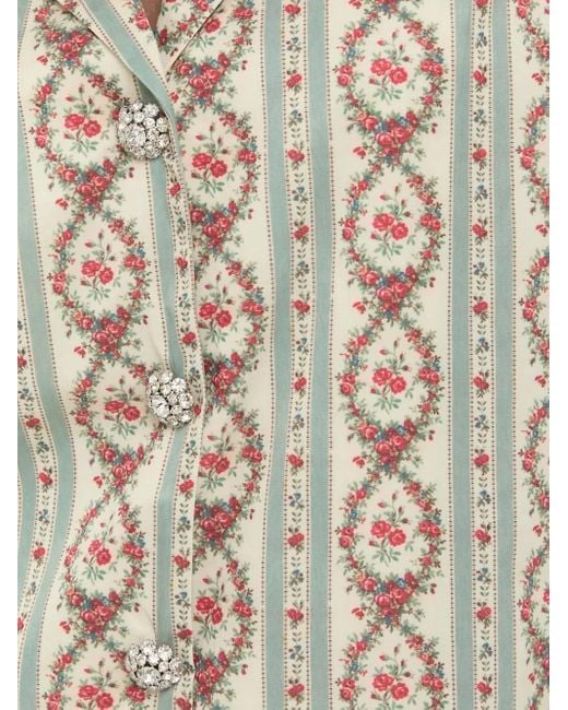 Notes Du Nord Natural Floral-Stripe Embellished-Button Shirt