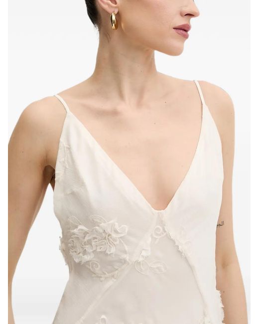 Bardot White Floral-Appliqué V-Neck Maxi Dress
