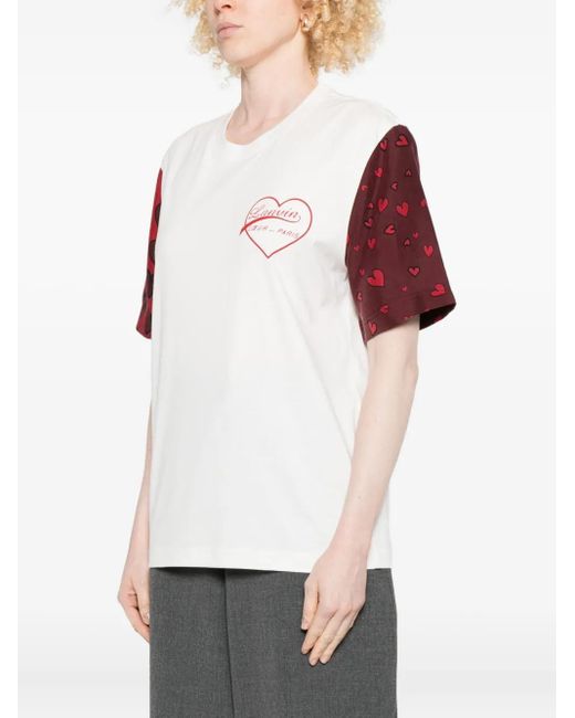 Lanvin Red Heart-Print Short-Sleeve T-Shirt