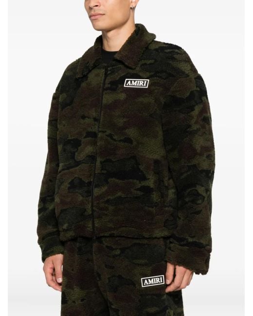 Amiri Black Camo Fleece Zip-Up Bomber Jacket for men