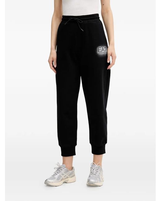 EA7 Black Logo-Print Track Pants