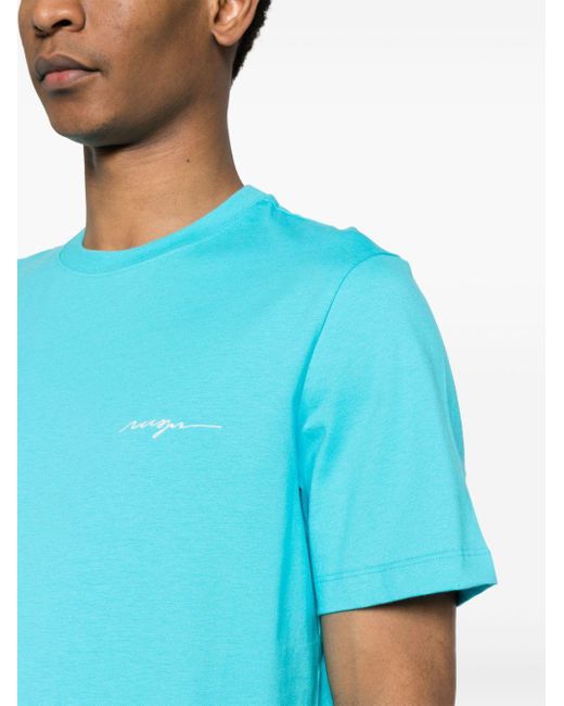 MSGM Blue Embroidered-logo Cotton T-shirt for men
