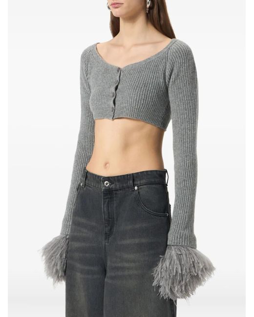 Blumarine Gray Cropped Ribbed Cardigan