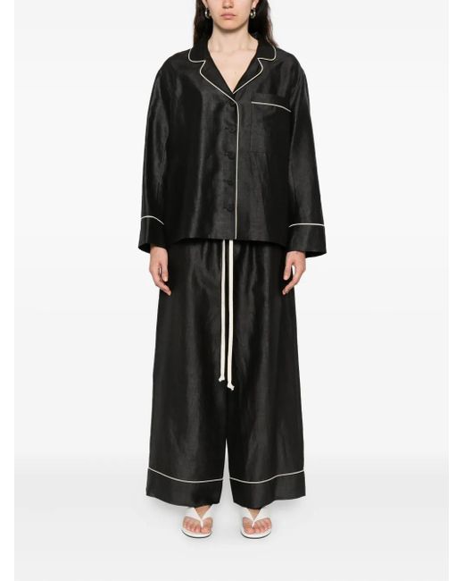 SOH Black Piped-Detail Buttoned Shirt