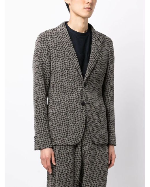 Giorgio Armani Gray Houndstooth-Pattern Single-Breasted Blazer for men
