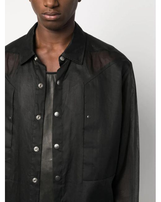 Rick Owens Black Jumbo Fogpocket Semi-Sheer Shirt for men