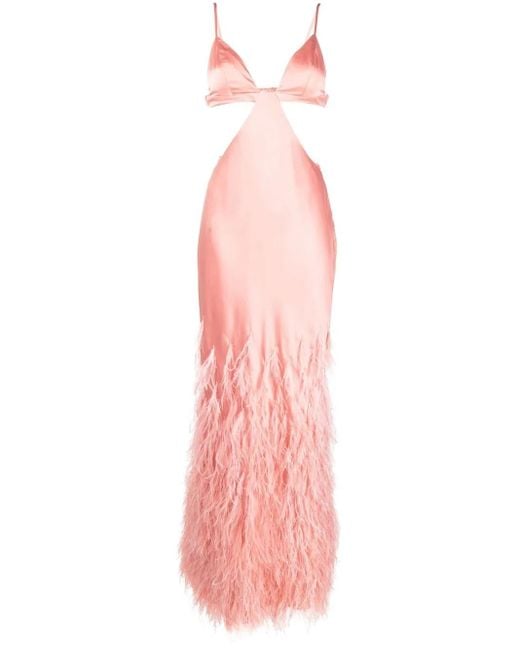 Cult Gaia Pink Raisa Feather-Trim Gown