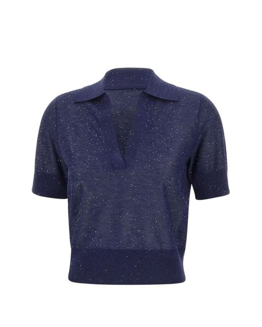 Kangra Blue Sequin V-Neck T-Shirt