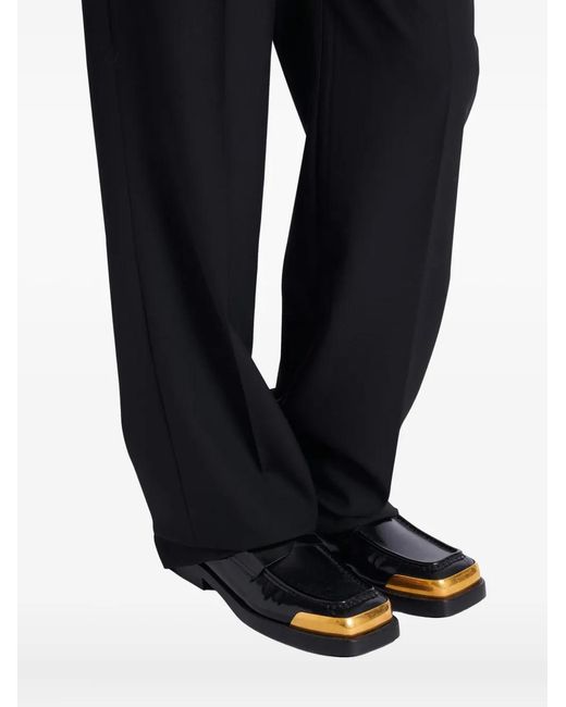 Balmain Black Square-Toe Glazed Leather Loafers for men