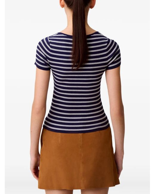 Claudie Pierlot Blue Striped Embroidered T-Shirt