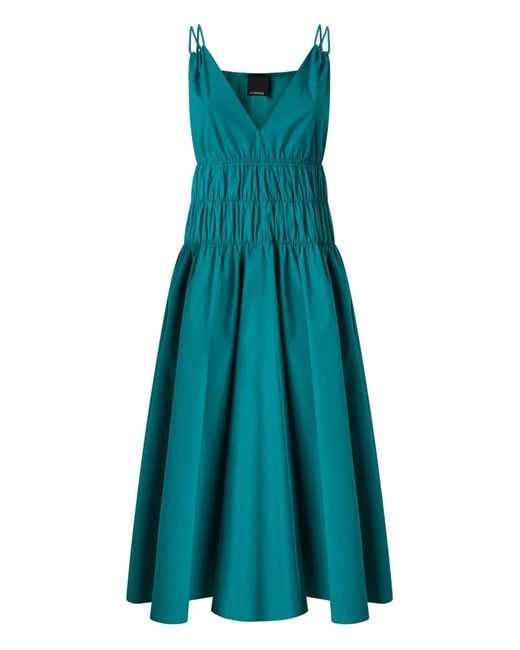Pinko Blue Shirred V-Neck Dress
