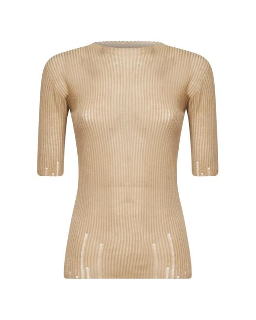 Uma Wang Natural T-Shirt Nervuré À Bords Festonnés