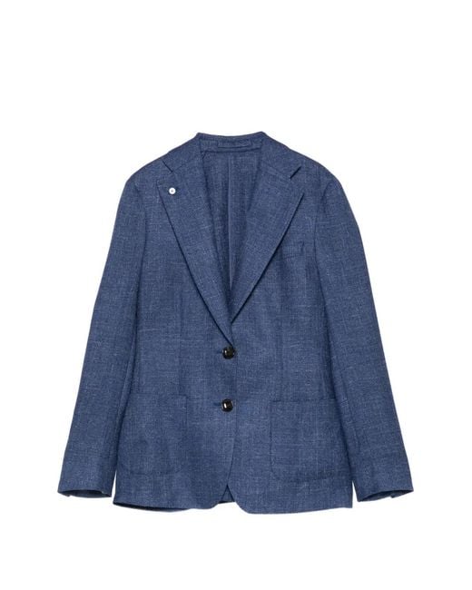 L.b.m. 1911 Blue Marl-Effect Patch-Pocket Blazer